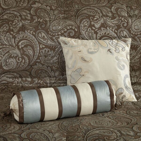 California King 12-piece Reversible Cotton Comforter Set in Brown and Blue - Image 2