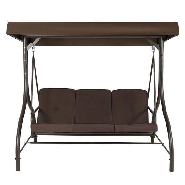 Brown 3-Person Outdoor Porch Patio Swing with Canopy - Image 2