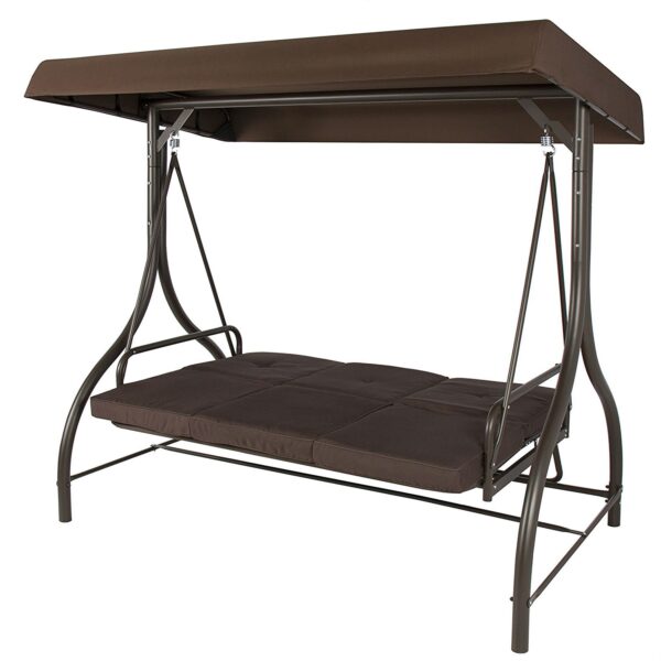 Brown 3-Person Outdoor Porch Patio Swing with Canopy - Image 3