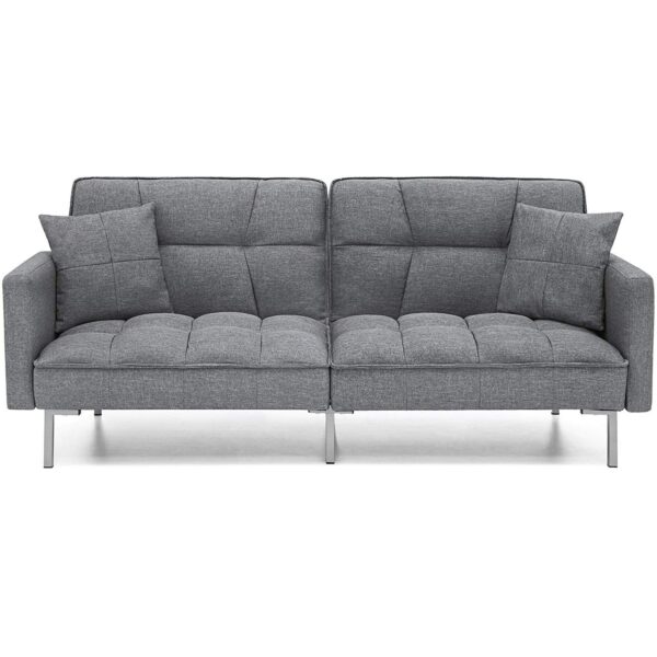 Modern Grey Linen Split-Back Futon Sofa Bed Couch - Image 2