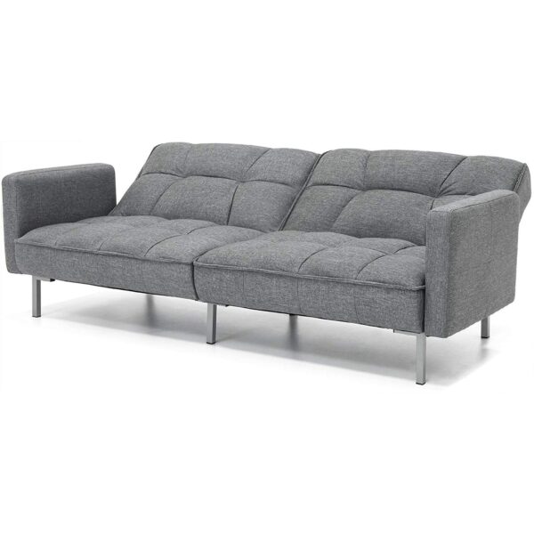 Modern Grey Linen Split-Back Futon Sofa Bed Couch - Image 3