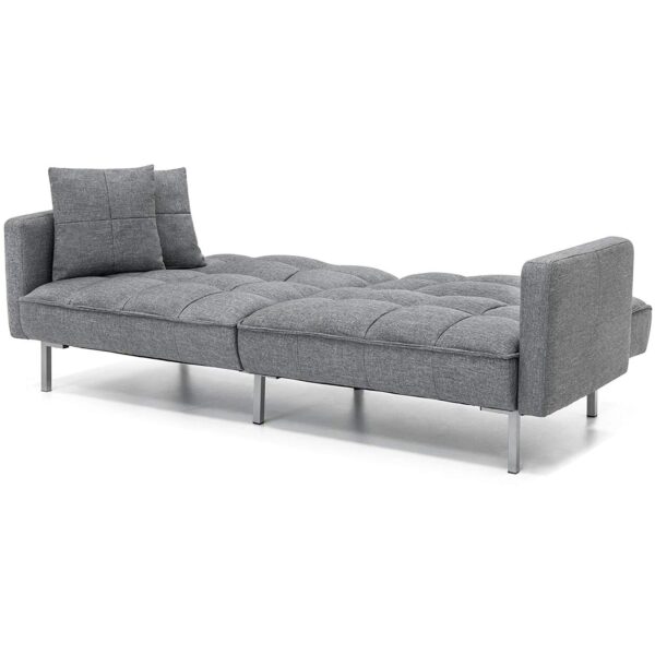 Modern Grey Linen Split-Back Futon Sofa Bed Couch - Image 4