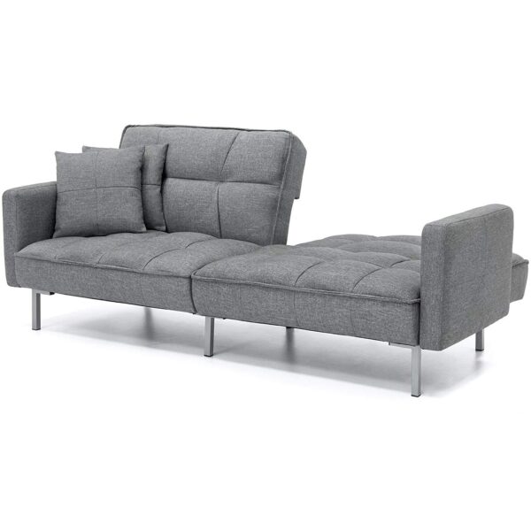 Modern Grey Linen Split-Back Futon Sofa Bed Couch - Image 5