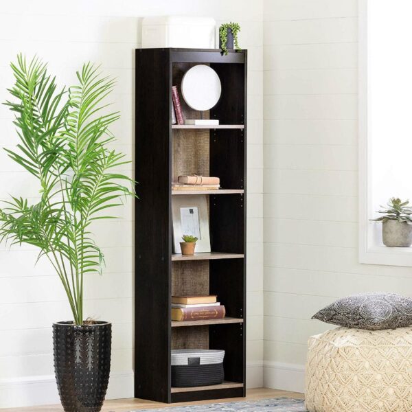 Modern 69-inch Tall Skinny 5-Shelf Bookcase in Black Oak Finish - Image 2