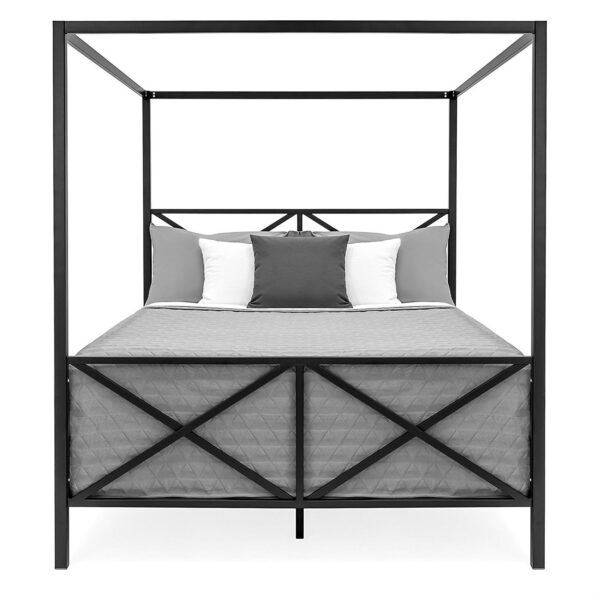 Queen size Modern Industrial Style Canopy Bed Frame in Black Metal Finish - Image 2