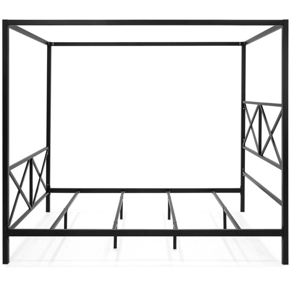 Queen size Modern Industrial Style Canopy Bed Frame in Black Metal Finish - Image 3