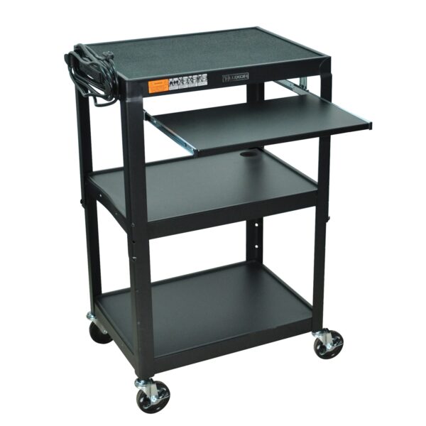 Mobile Stand Up Computer Desk Workstation Cart in Black Steel - Image 2