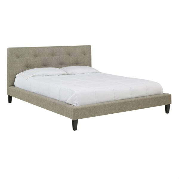 Twin size Modern Classic Upholstered Platform Bed with Tufted Headboard in Tan Beige - Image 2