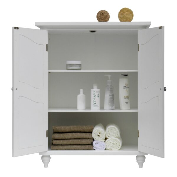 Bathroom Linen Storage Floor Cabinet with 2-Doors in White Wood Finish - Image 2