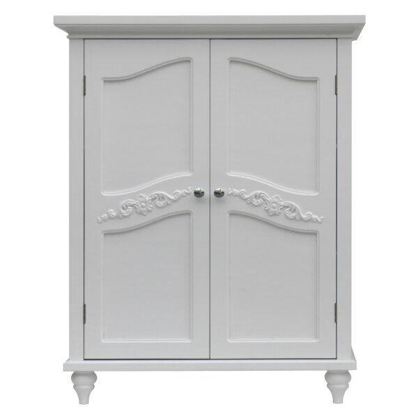 Bathroom Linen Storage Floor Cabinet with 2-Doors in White Wood Finish - Image 3