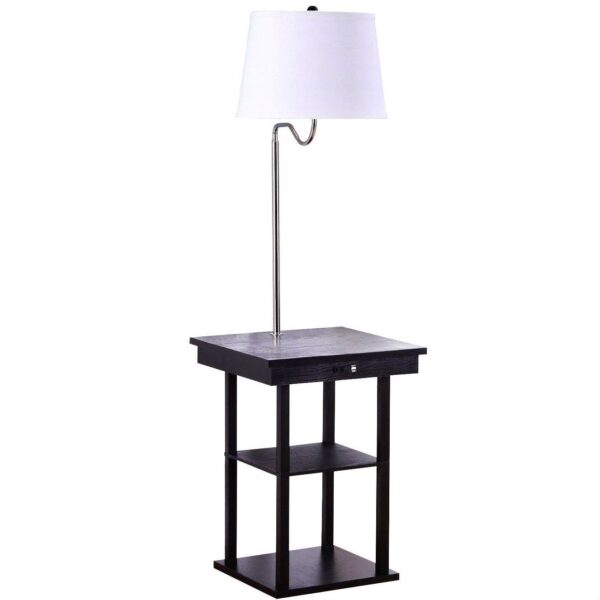 2-in1 Modern Side Table Floor Lamp with White Shade and USB Ports - Image 2
