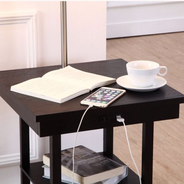 2-in1 Modern Side Table Floor Lamp with White Shade and USB Ports - Image 3