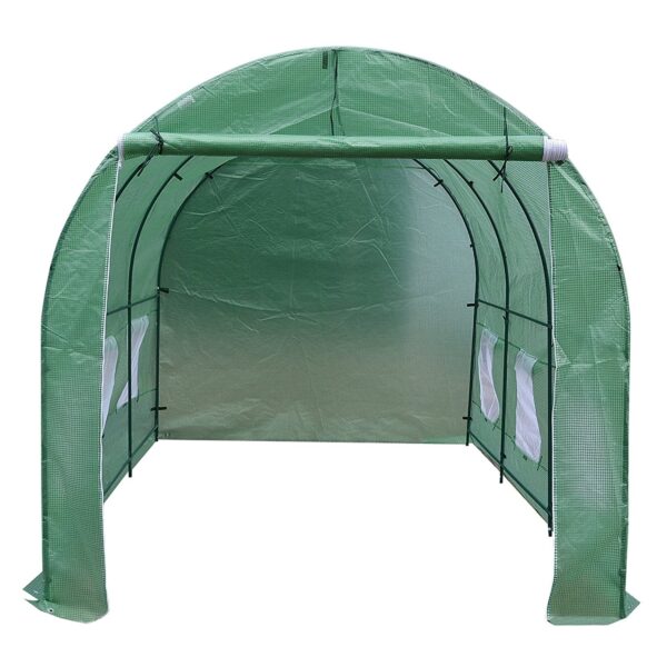 Outdoor 7 x 12 Ft Greenhouse Kit with Steel Frame and Green Cover - Image 2