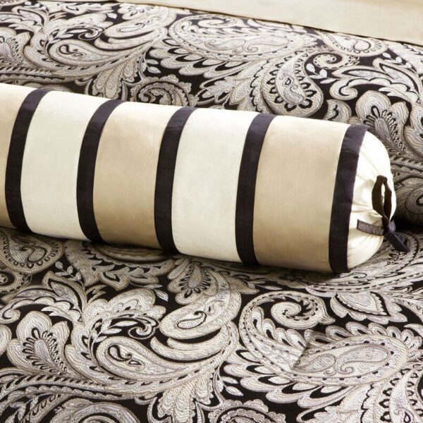 King size Cotton 12-Piece Reversible Paisley Comforter Set in Black Gold - Image 4