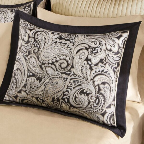 King size Cotton 12-Piece Reversible Paisley Comforter Set in Black Gold - Image 5