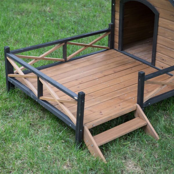 Large Solid Wood Outdoor Dog House with Spacious Deck Porch - Image 3