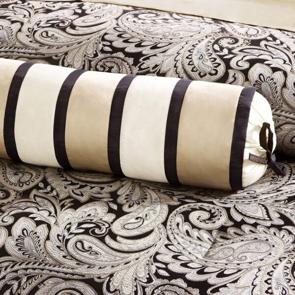 Queen 12 Piece Cotton Polyester Comforter Set Black Gold Paisley - Image 4