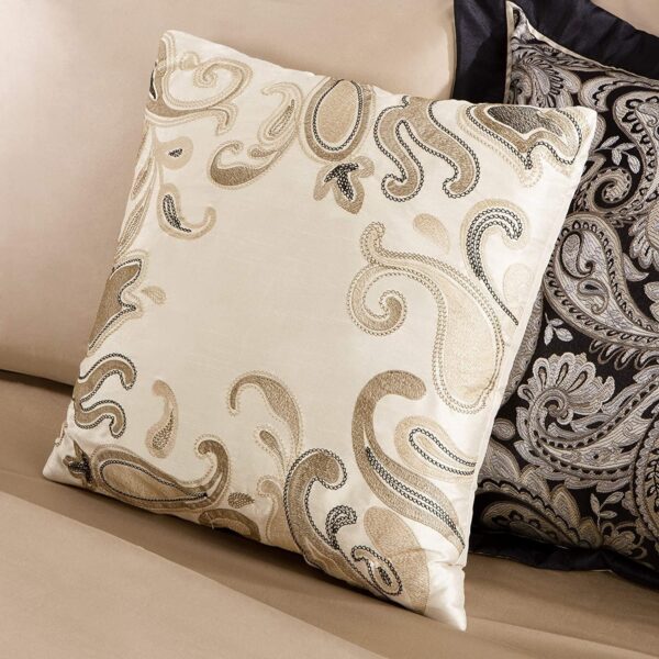 Queen 12 Piece Cotton Polyester Comforter Set Black Gold Paisley - Image 5
