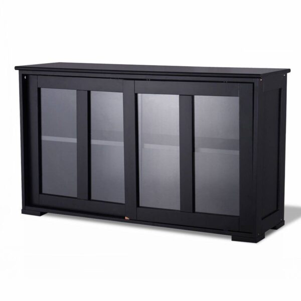 Black Sideboard Buffet Dining Storage Cabinet with 2 Glass Sliding Doors - Image 2