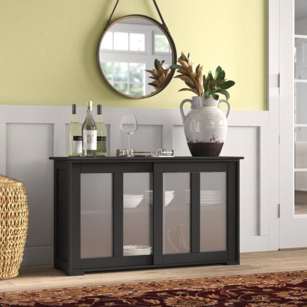 Black Sideboard Buffet Dining Storage Cabinet with 2 Glass Sliding Doors - Image 5
