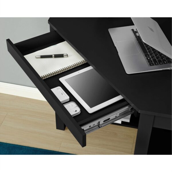 Home Office Corner Desk Laptop Writing Table with Drawer in Black - Image 4