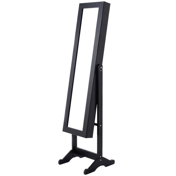 Black Wood Jewelry Storage Cabinet Freestanding Floor Mirror - Image 2