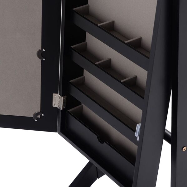 Black Wood Jewelry Storage Cabinet Freestanding Floor Mirror - Image 5