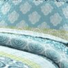 Full/Queen Cotton 3 Piece Reversible Blue White Green Floral Damask Quilt Set - Image 5