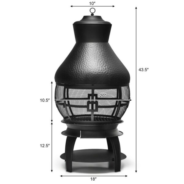 Black Rustic Iron Wood Burning Chiminea Fire Pit - Image 4