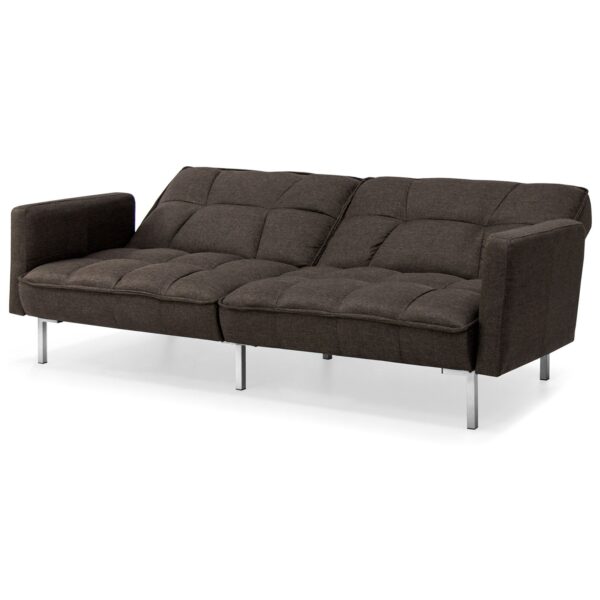 Plush Brown Split-Back Design Convertible Linen Tufted Futon w/ 2 Pillows - Image 2