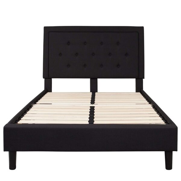 Full size Black Fabric Upholstered Platform Bed Frame with Headboard - Image 2