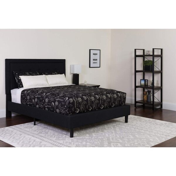 Full size Black Fabric Upholstered Platform Bed Frame with Headboard - Image 3