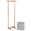 Bamboo Frame Laundry Hamper Basket with Garment Rack Clothes Hanger - Image 2
