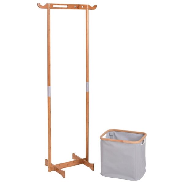 Bamboo Frame Laundry Hamper Basket with Garment Rack Clothes Hanger - Image 2