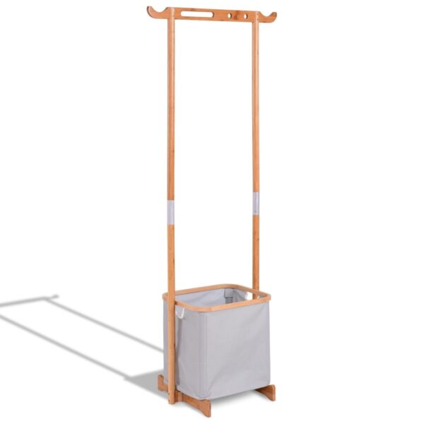 Bamboo Frame Laundry Hamper Basket with Garment Rack Clothes Hanger - Image 3