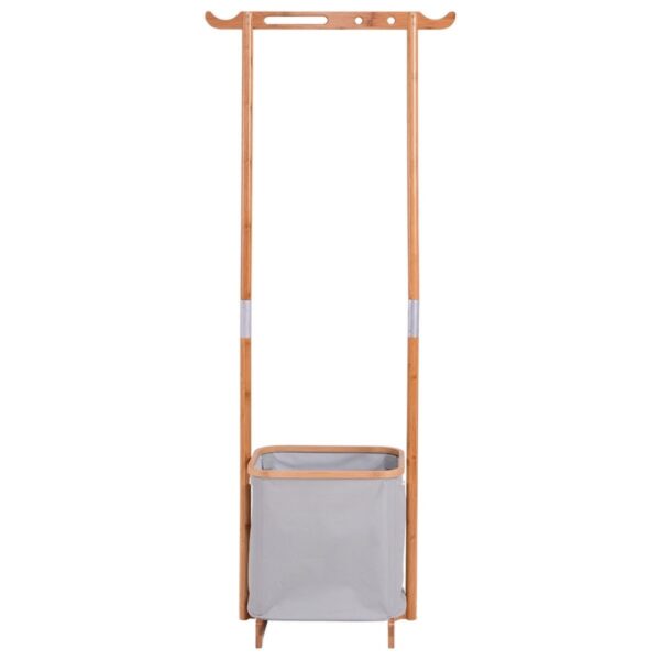 Bamboo Frame Laundry Hamper Basket with Garment Rack Clothes Hanger - Image 4