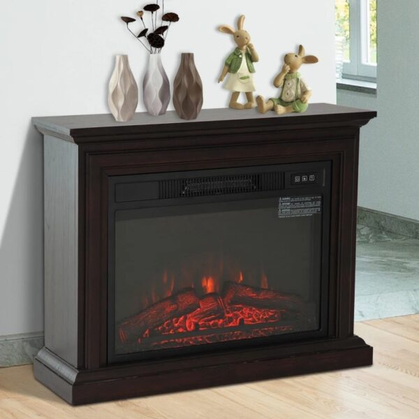 31 inch Dark Brown Electric Fireplace Heater Dimmable Flame Effect and Mantel w/ Remote Control - Image 2
