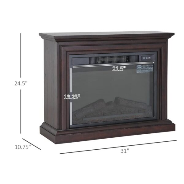 31 inch Dark Brown Electric Fireplace Heater Dimmable Flame Effect and Mantel w/ Remote Control - Image 3