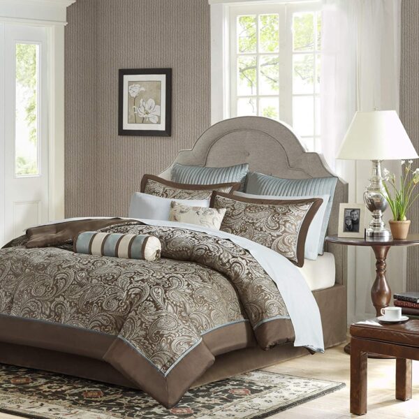Queen 12 Piece Cotton Polyester Comforter Set Blue Paisley - Image 2