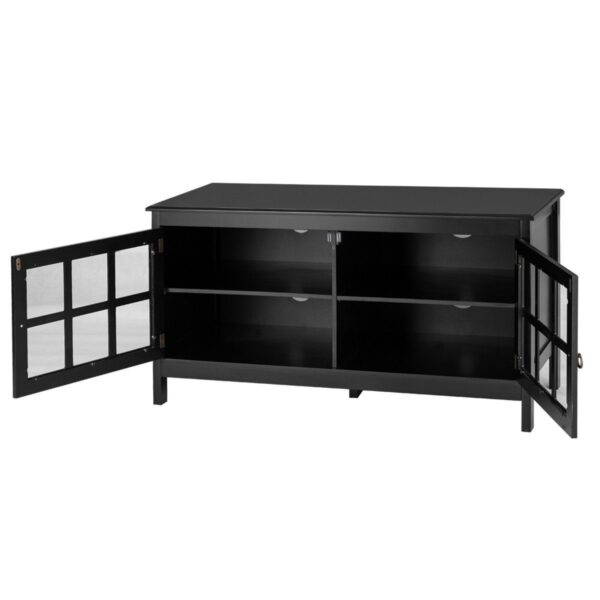 Black Wood Entertainment Center TV Stand with Glass Panel Doors - Image 4