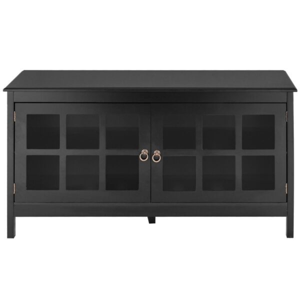 Black Wood Entertainment Center TV Stand with Glass Panel Doors - Image 5