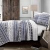 3 Piece Scandinavian Blue White Reversible Cotton Set in Full/Queen - Image 3