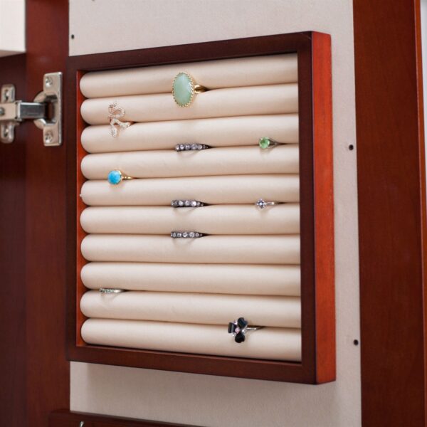 Wall Mounted Locking Jewelry Armoire with Mirror in Cherry Wood Finish - Image 4