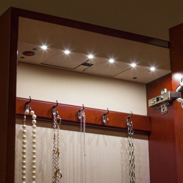 Wall Mounted Locking Jewelry Armoire with Mirror in Cherry Wood Finish - Image 5