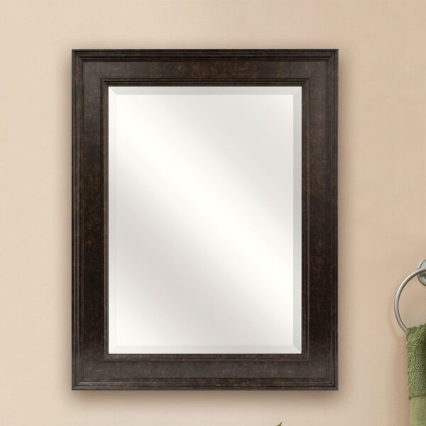 Beveled Rectangular Bathroom Vanity Mirror with Bronze Finish Frame - Image 2