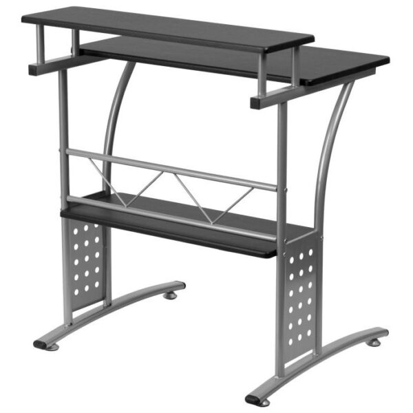 Modern Metal Frame Computer Desk with Black Laminate Top and Raised Shelf - Image 2