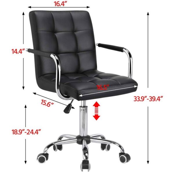 Modern Mid-Back Black Faux Leather Office Chair with Removable Arms - Image 2