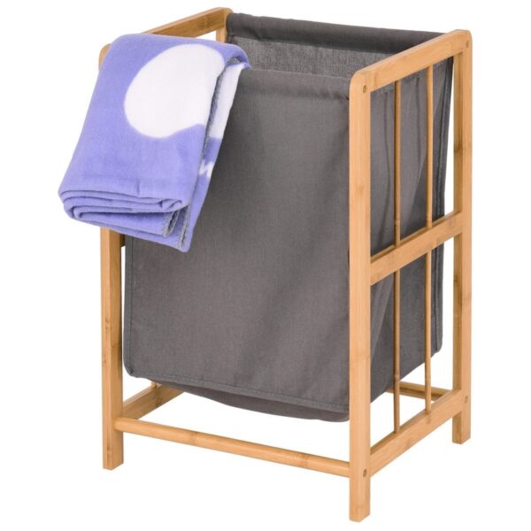 Bamboo Wood Frame Laundry Hamper with Cotton Blend Clothes Bag - Image 2