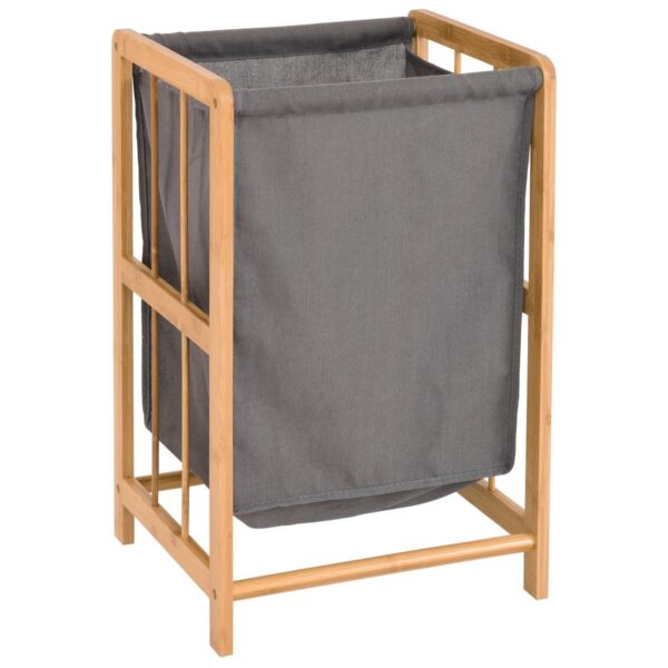 Bamboo Wood Frame Laundry Hamper with Cotton Blend Clothes Bag - Image 3