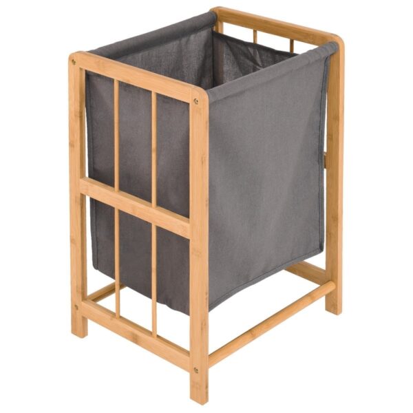 Bamboo Wood Frame Laundry Hamper with Cotton Blend Clothes Bag - Image 4